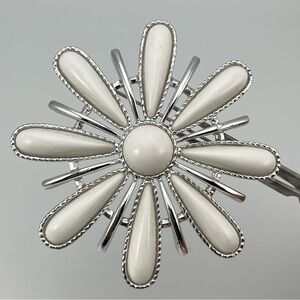 Vintage Coventry White Enamel Flower Brooch Silver Tone 3” Statement Pin